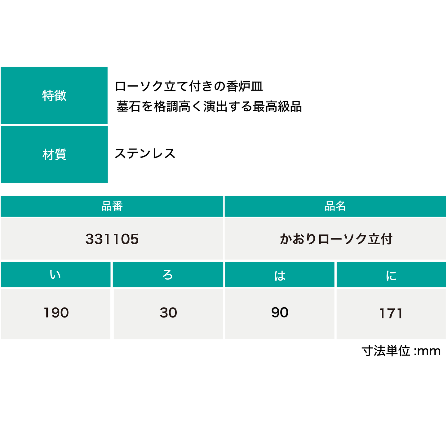 ステン香炉皿・かおり(ロー立付)(送料込み※一部地域追加送料あり)